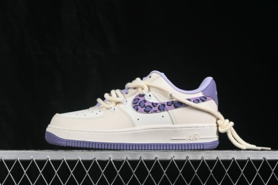 Nike Air Force 1 '07 Low Hand-Painted Taro Leopard Casual Skateboarding Shoes - FJ7740-111