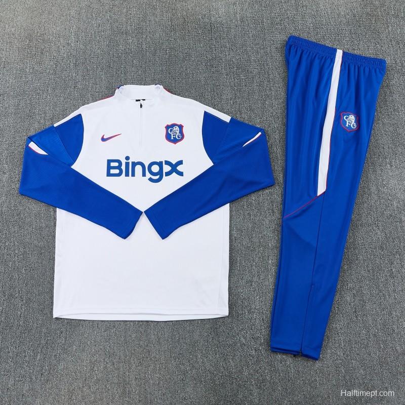 26/27 Chelsea  White & Blue Half Zipper Jacket Tracksuit + Long Pants