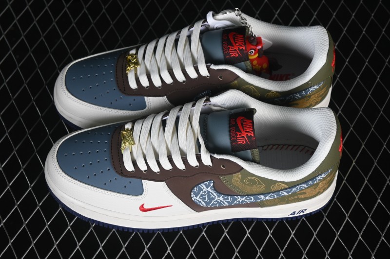Nike Air Force 1 '07 Low Year of the Horse Limited Edition Brown-Grey Woven Gold Pattern Casual Sneakers - NH0601-536