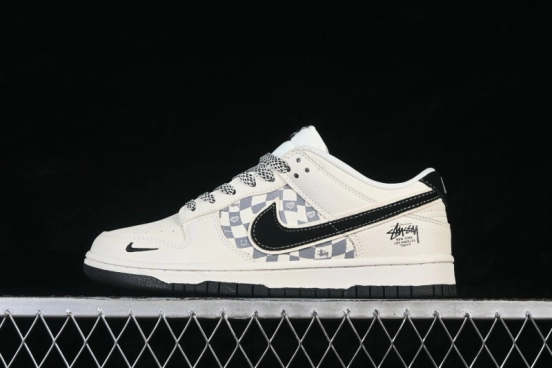Nike Dunk Low Stussy White Black Double Check Heart Custom Skateboarding Shoes - TX1688-021