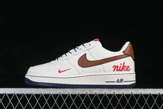 Nike Air Force 1 '07 Low Casual Sneakers with Cream White Brown Red Colorway - NH0601-541