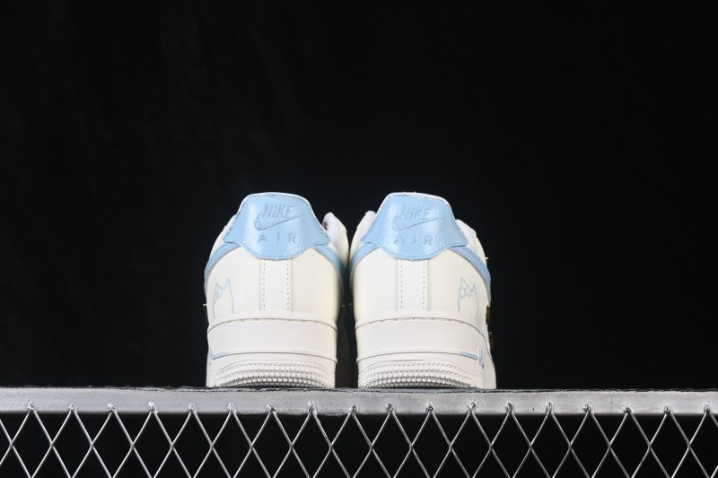 Nike Air Force 1 '07 Low 'Ocean Blue' Hand-Painted Sneakers with Diamond and Rose Motifs - FV3654-311