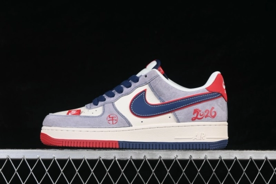 Nike Air Force 1 '07 Low Basketball Sneakers with Red and Blue Color Contrast - HT5088-625