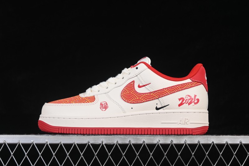 Nike Air Force 1 '07 Low Basketball Shoes with Red and Gold Overlay Design - MZ9588-838