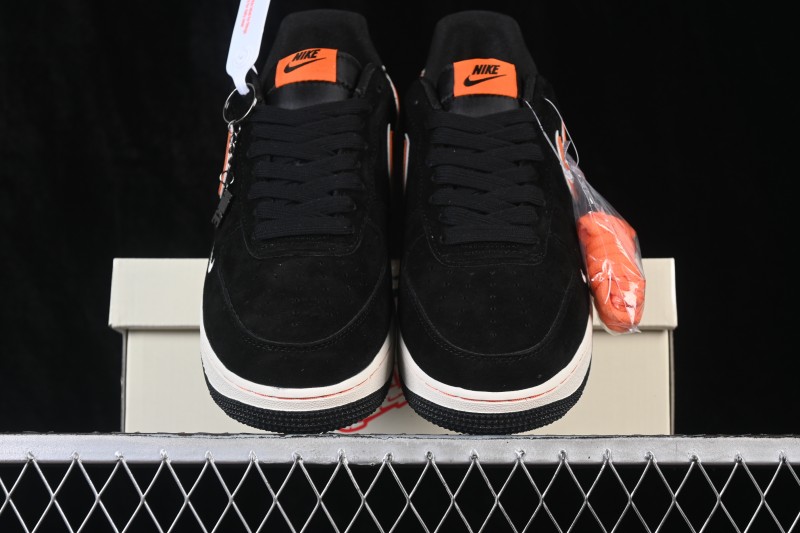 Nike Air Force 1 '07 Low Black and Orange Casual Skateboarding Shoes with Full-Length Air Cushion - FV3694-107