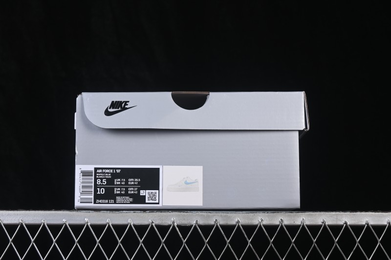Nike Air Force 1 '07 Low Casual Basketball Shoes with White and Blue Swoosh and Full-Length Air Cushion - ZH0316-121