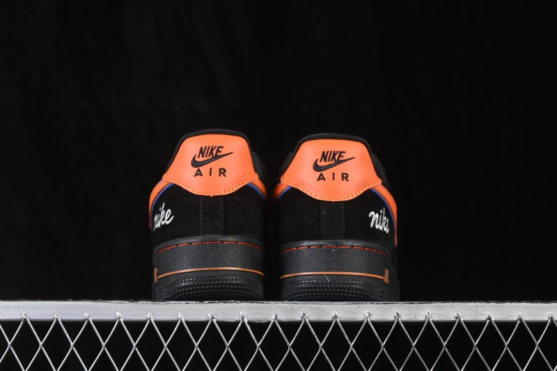 Nike Air Force 1 '07 Low Basketball Shoes with Black Suede and Orange Swoosh - FV3694-109