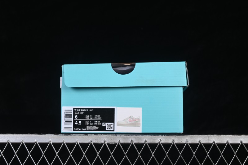 Nike Air Force 1 '07 Low Sneakers with Hand-Drawn Mint and Pink Sweetheart Design - DB3301-909