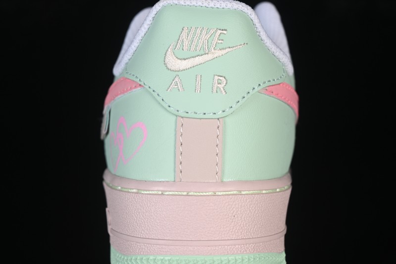Nike Air Force 1 '07 Low Sneakers with Hand-Drawn Mint and Pink Sweetheart Design - DB3301-909