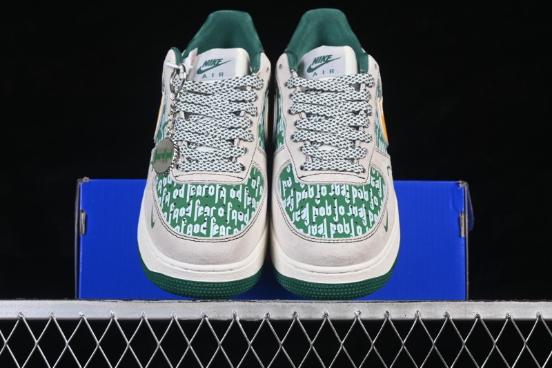 Nike Air Force 1 '07 Low Casual Sneakers with Grey-Green Accents and Full-Length Air Cushion - SY1388-025