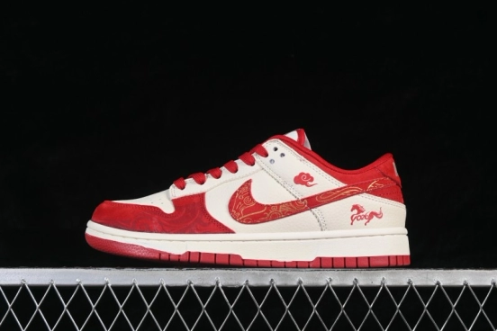 Nike SB Dunk Low Chinese New Year Year of the Horse Premium Custom Low-Top Skateboarding Shoes White Red Gold Auspicious Cloud - SD8888-008