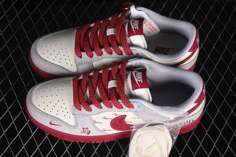 Nike SB Dunk Low Retro Skateboarding Shoes with Red and Grey Color Blocking - JP2026-100
