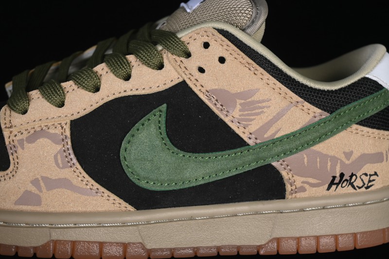 Nike SB Dunk Low Khaki Black Green Swoosh Skateboarding Shoes - HJ0367-200