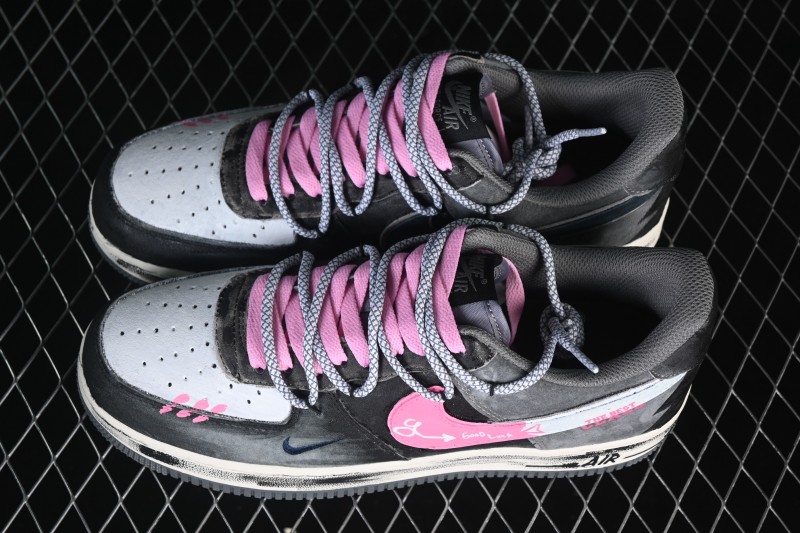 Nike Air Force 1 '07 Low Casual Sneakers with Gray-Pink Lucky Charm Design - YD2425-880