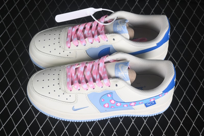 Nike Air Force 1 '07 Low Hand-Painted Sneakers with Pastel Blue and Pink Bubble Design - DB3301-112
