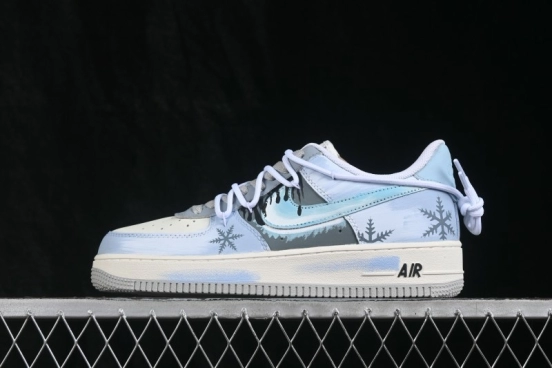Nike Air Force 1 '07 Low Icefield Snowfall Hand-Painted Sneakers with Frosted Snowflake Design - DO7417-199