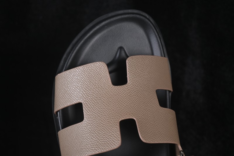Hermes Chypre Flat Slide Sandals Elephant Gray