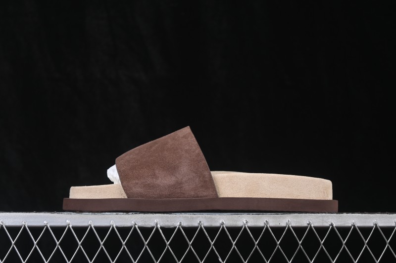Brunello Cucinelli Suede Flat Slip-On Open-Toe Slide Sandal MZUSOLY236CAY70 BROWN