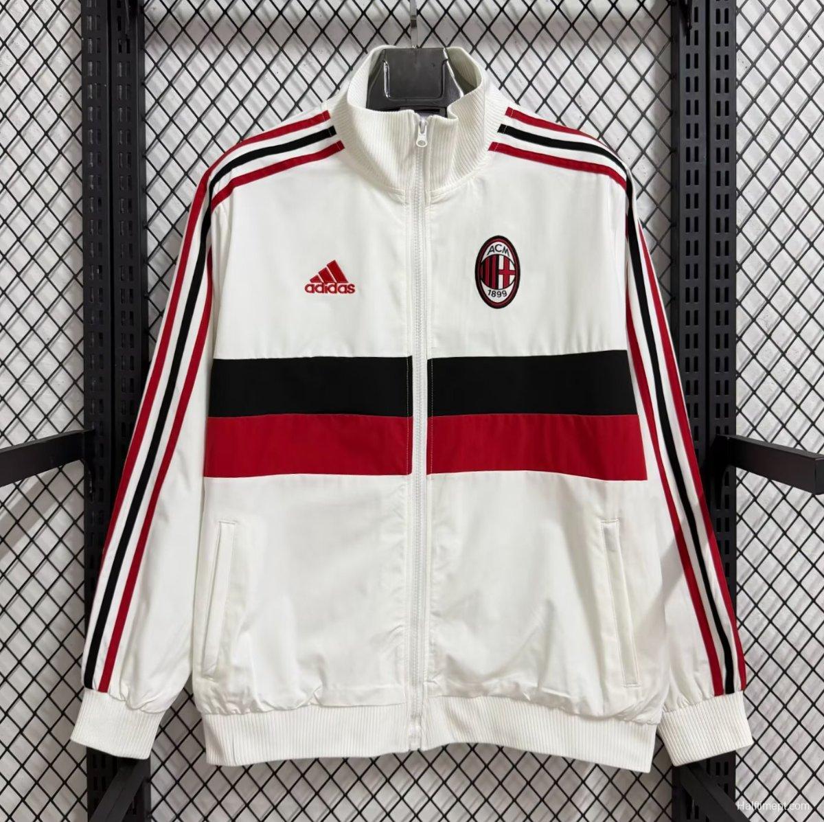 25/26 AC Milan White Red Black  Striped Full Zipper Windbreaker