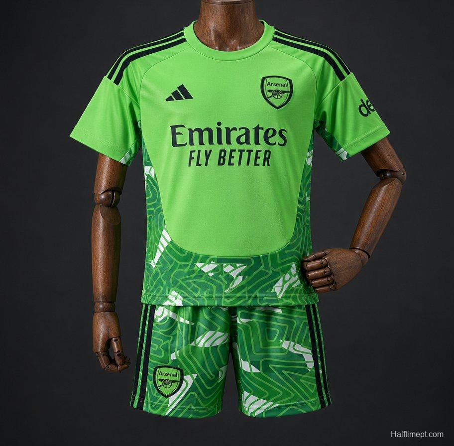 26/27 Kids Arsenal Goalkeeper Neon Green/Dark Green Jersey