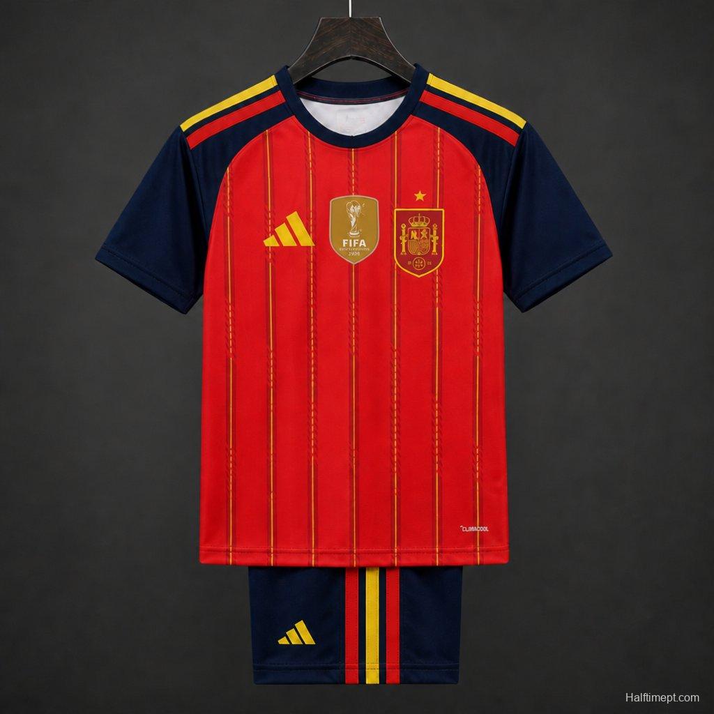 2 Star 2026 Kids Spain Home Jersey With Champion Patch