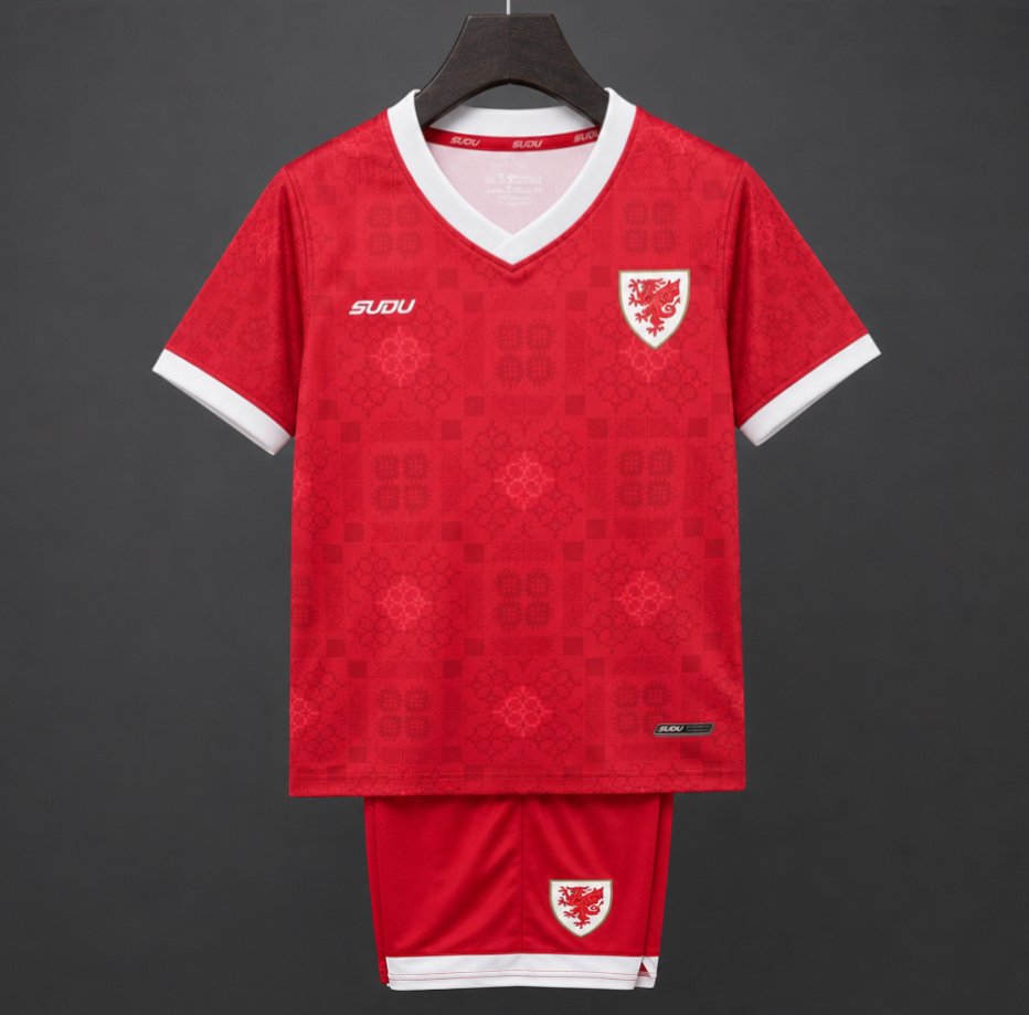2026 Kids Wales National Team Red with Celtic Pattern Home Jersey