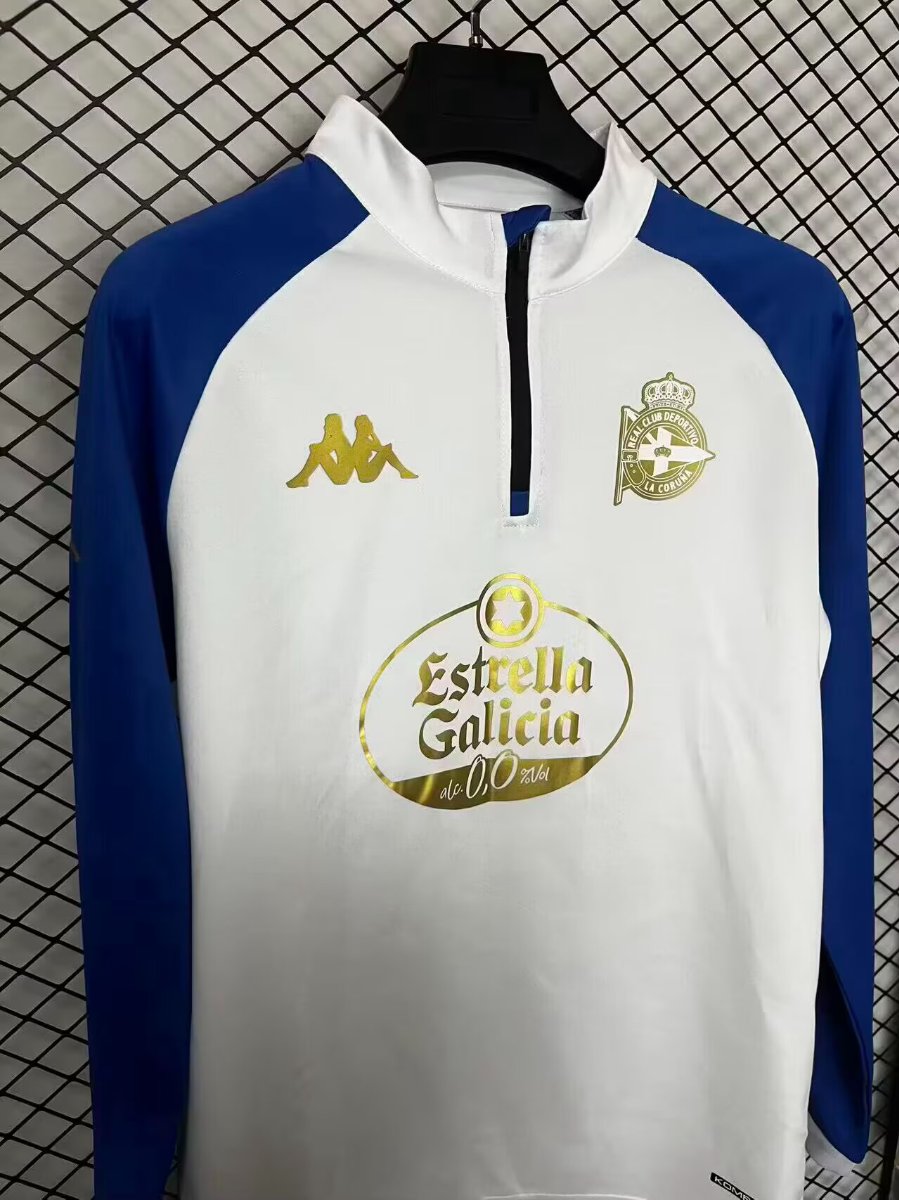 26/27 Deportivo La Coruña White with Blue  Long Sleeve Half-Zip Jersey